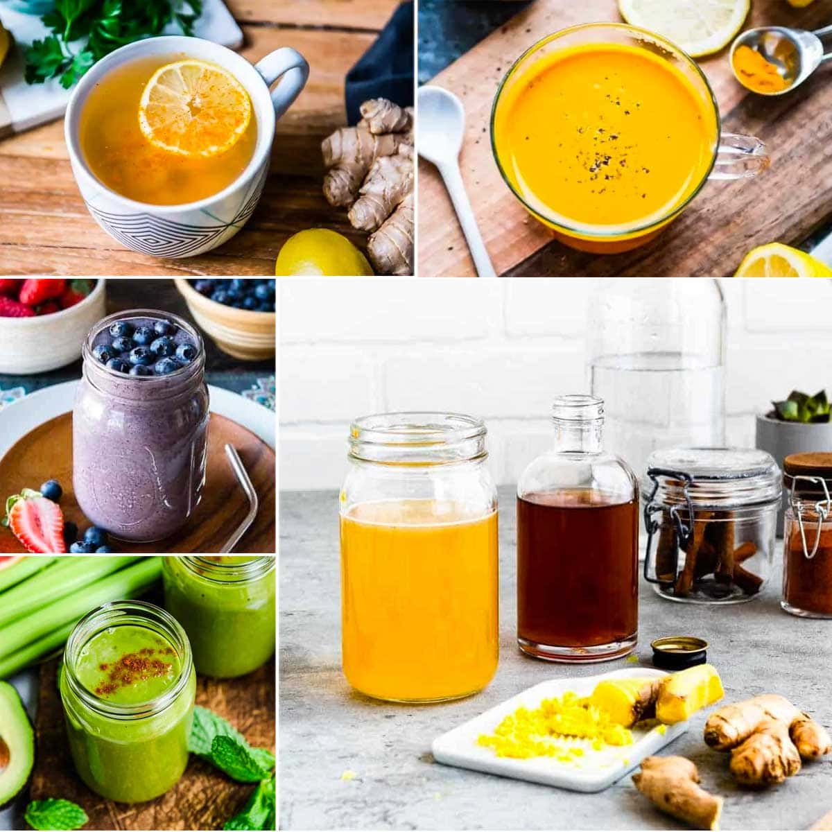 7 drinks for weight loss including ones with lemon, turmeric, berries, apple cider vinegar and ginger.