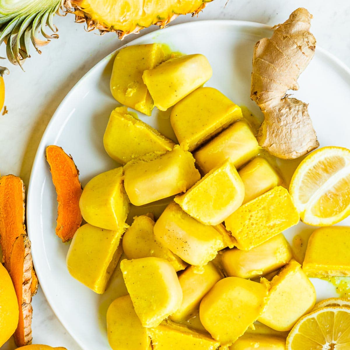 anti-inflammatory blender bombs on a white plate.