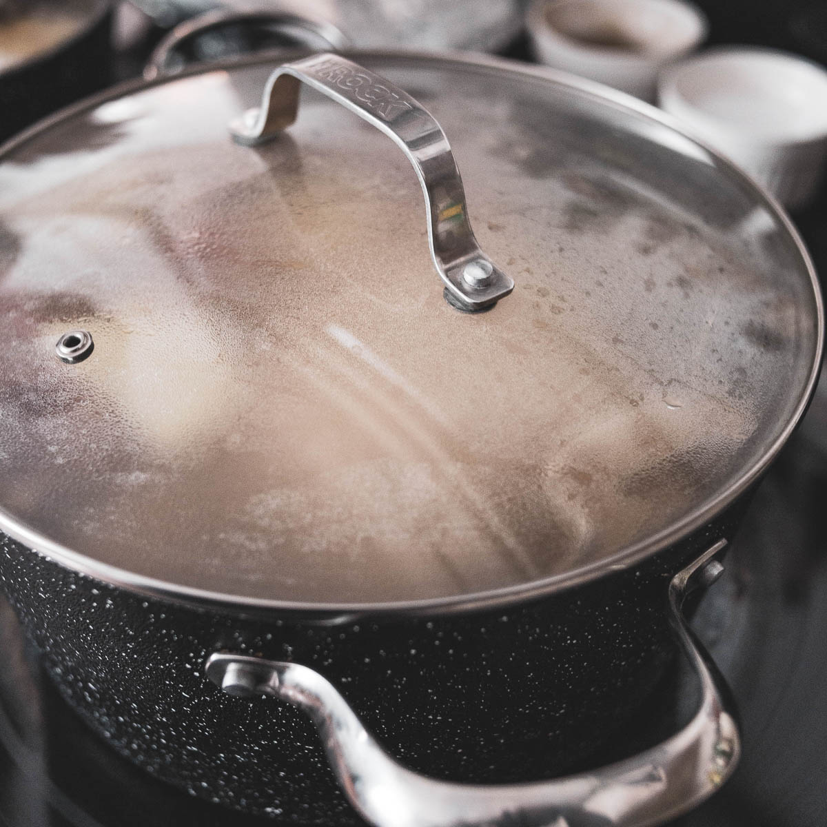 Boiling potatoes in a pot