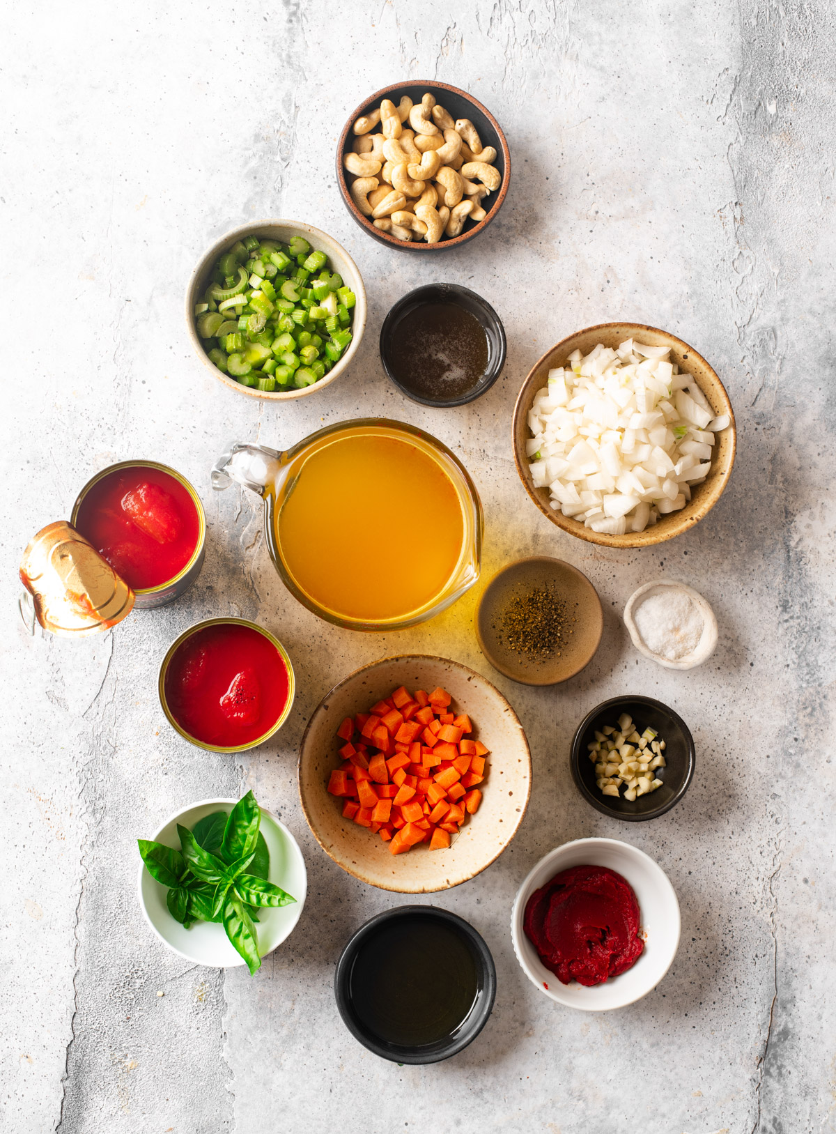 Ingredients to make fire-roasted tomato soup recipe.