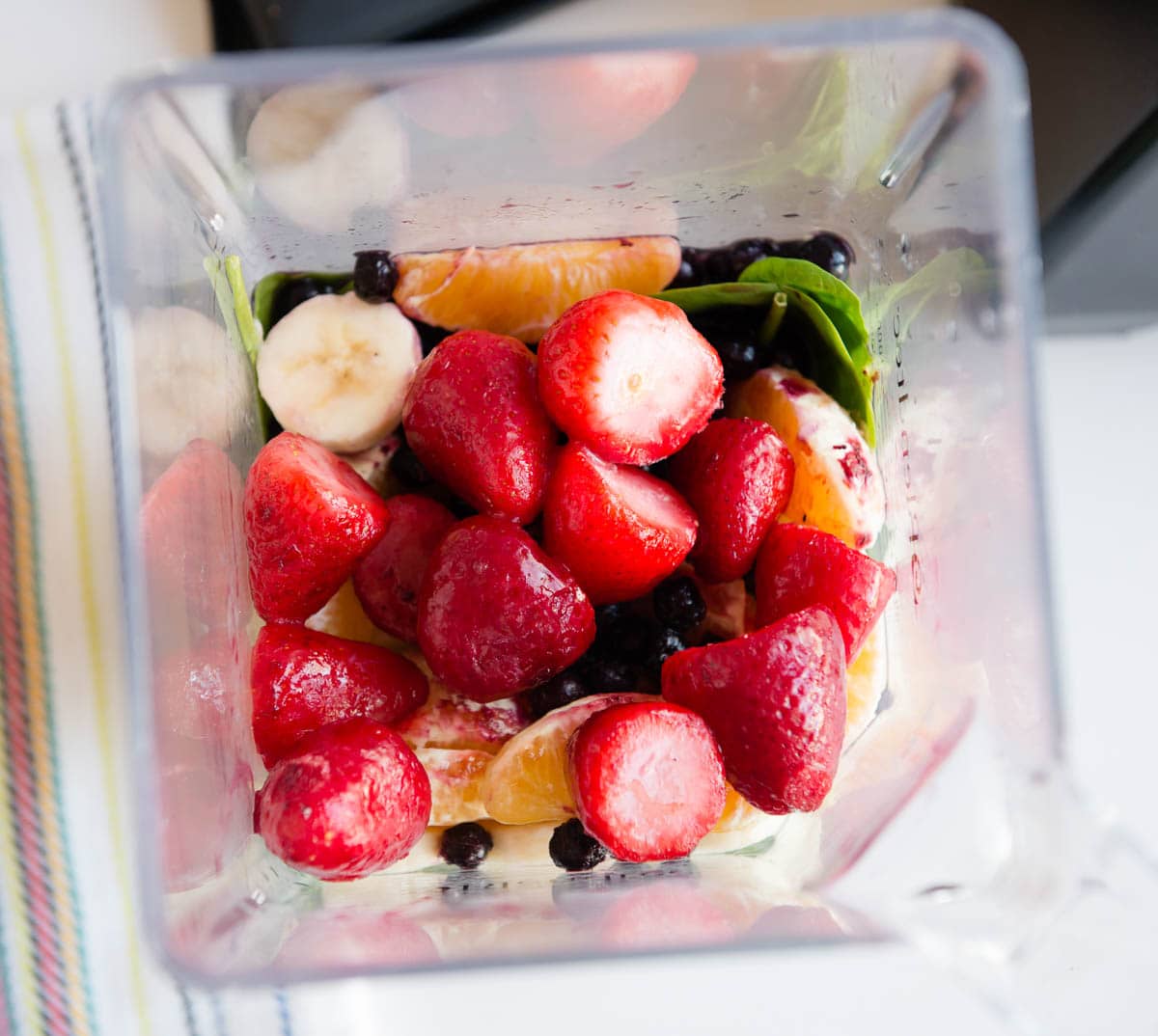 fresh and fruit in a blender before blending.