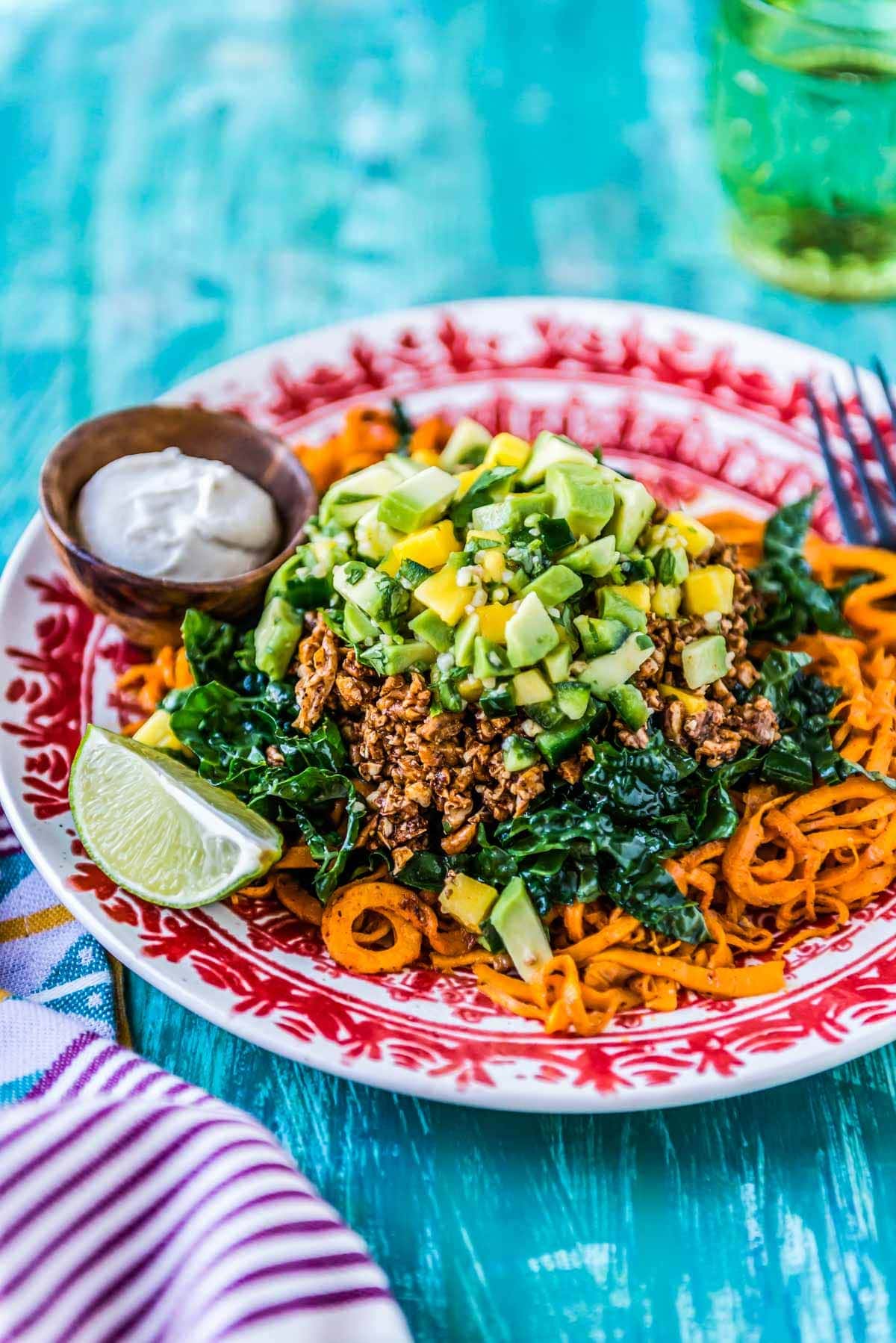 Vegetarian Taco Salad with avocado pico de gallo.