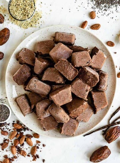 plate of chocolate smoothie cubes.