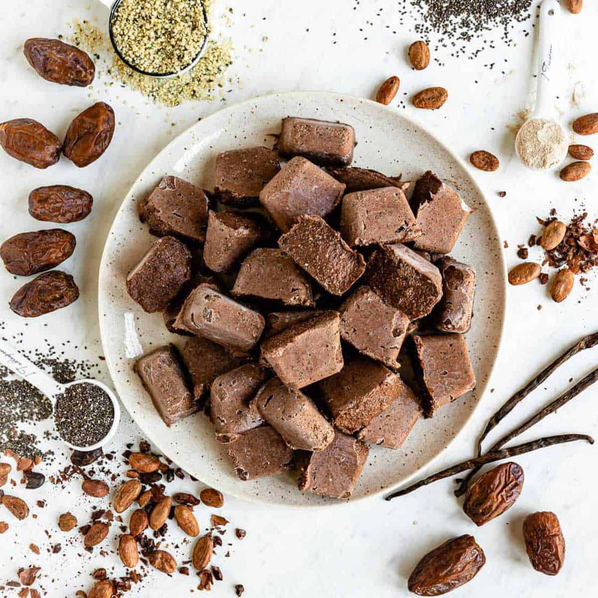 plate of chocolate smoothie cubes.