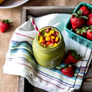 Strawberry Mango Smoothie in a cute crate