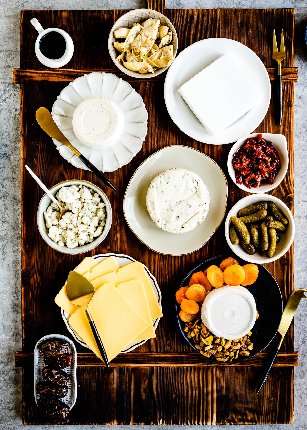 Charcuterie Board with various types of vegan cheese